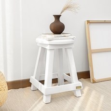  튼튼한 리얼 원목 원형 스툴(White) 화분받침대, 단품 