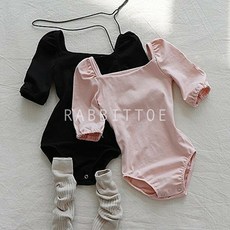 베이직 여아 퍼프 5부 소매 일체형 스냅 버튼 레오타드 발레복 2color