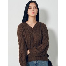 에잇세컨즈 브라운 케이블 브이넥 풀오버 니트 (320Y51EY2D)