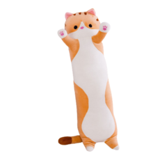 Haengbuk 고양이 바디필로우 인형 귀여운 베개 캐릭터 롱쿠션 생일 선물, 브라운