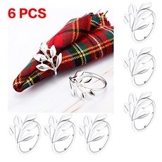 6/12PCS 골드 실버 냅킨 링스 버클 웨딩 크리스마스 생신 냅킨 링은 꽃 잎 Flower Leaf Napkin Rings Serviette Buckle Gold Silver, 6 PCS- 잎 실버, 6개