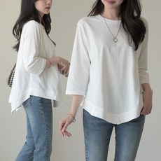 데일리앤 어톰 여성 오버핏 7부 언발 레이어드 훌 티셔츠