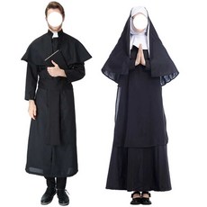 수녀복 코스프레 의상 코스튬 사제복 파티 복장 졸업사진 공연 연극 신부님옷 천주교, 1개, 5. 블랙 여성 XXL