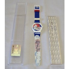 SWATCH - GZ134 ST MORITZ 1928YMPICS -Swiss Flagympic Rings New 853798
