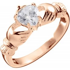 영국직송 GWG 보석 여성 반지 증정 18K 로즈 골드 도금 클래다그 러브 링(Diamond Clear Heart CZ Stone Hands Crown Love R