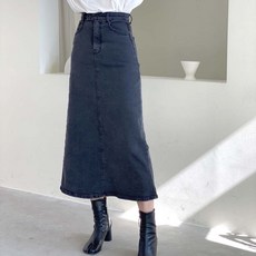마이봄 흑청 뒷트임 히든밴딩 롱 스커트 빅사이즈 ~3XL