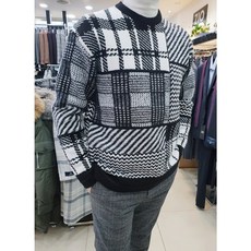 지오송지오 ZVW51742 블랙&화이트 멀티 블럭 체크 울 니트 스웨터(세미오버핏)
