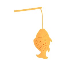 실리콘 차 여과기 물고기 모양 잎 주입기 긴 손잡이 랜야드 재사용 가능한 금속 칩 클립, Orange, One Size, 1개