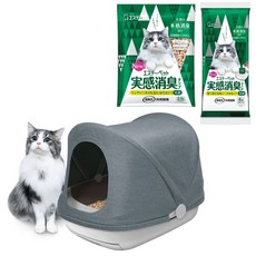 에스테이펫 고양이용 실감 소취 시스템 화장실 본체 세트 (화장실 본체+칩 2.5L+시트 4장) [소취력] 공동 개발 고양이 화장실 고양이 모래 소취 일본제, 1개