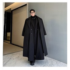 남자 회색 와이드 라펠 롱코트 가을 겨울 빅카라 코트