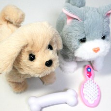 KIT 야옹과멍멍 움직이는 애완 동물 작동 인형 고양이+강아지 유치원 어린이집 가족 장난감 선물 세트, 혼합색상, 20.7cm