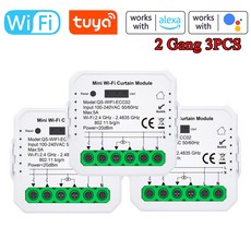 QS ZigBee WiFi ECC02 CP03 Tuya 커튼 모듈 홈 기기 Alexa Google 음성 제어, 03 3PCS WiFi 2 Gang, 1개