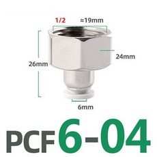 화이트 PCF 공기압 고속 커넥터 호스 기관 4 6 8 10 12mm 내부 나사 18381214BSP 밀어넣기, [06] PCF6-04