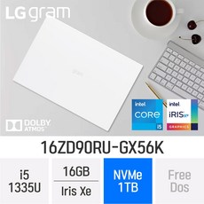 [17인치 무상 업그레이드]LG전자 2023 그램16 13세대 16ZD90RU-GX56K - 최신형 업무용 노트북, FREEDOS, 16GB, 1TB, W