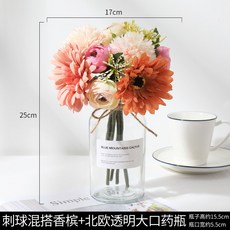 화장실 카페 신혼집 거실 실내조경 소품 고급 조화 꾸미기 사무실 선물 미용실XT20201008545Z, 캐 치 볼 믹스 매치 샴페인 + 북유럽 투명 대구 약병