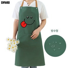 DFMEI 민소매 앞치마 가정용 주방 오염 방지 기름 방지 큐티 일본계 한국판 요리 가운 어른 여자 패션 작업복, 원포켓-노란목발수-군록-스마일, 1개