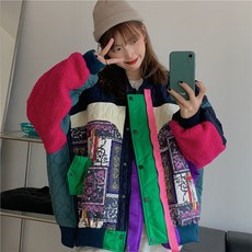 jjstyle / B542 레인보우 에스닉 퀼팅 패딩