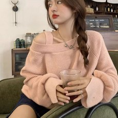 나나뽕 오프숄더 팔목 진주포인트 니트 스웨터