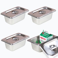 [강화 스텐 사각 밧드+뚜껑 세트] 주방용 냉장고 반찬 바트 용기, 4세트, 2인치 몸체+뚜껑