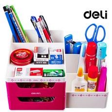 DELI 책상 정리함 다용도 연필꽂이, 레드