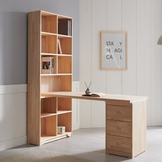몬트 1인 서재 h형 책상 세트 책장 3단서랍 학생 공부 1600 원목 책상, 내추럴