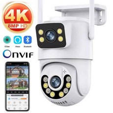 하이크비전 듀얼 스크린 렌즈 WIFI 카메라 2K PTZ 야외 IP66 방수 자동 추적 보안 감시 ICSEE 4K 8MP, 2) 4MP No SD Card 미국 플러그, C02-미국 플러그, 1개