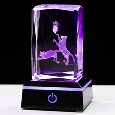 YWHL 고양이 크리스탈 다채로운 빛 베이스가 있는 3D 피규어 생일 어머니의 날 크리스마스에 여성 남성을 위한 레이저 각인 선물 가정 장식용 동물 컬렉션 Q1701226, Two Cats, 1개
