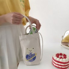 물통 가방 텀블러 에코백 캔버스 패브릭 학원 보조 가방, 2.스마일에코백-블랙, 1개