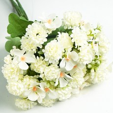 에이치엠데코 조화 퐁퐁 국화 해당화부쉬 인테리어 성묘 꽃다발 해당화 3개 흰색 상품 이미지