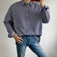 남성 다실바 오버핏 스트라이프 포켓 셔츠