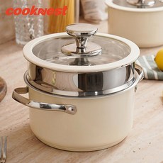 CookNest 미니 양수 인덕션 이유식 냄비 304 스텐 1인용 찜기 냄비, 1개, 찜기냄비18cm, 아이보리