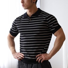 보스트핏 머슬핏 쿨 스트라이프 카라넥 남자 봄 여름 반팔 니트 티셔츠 5color