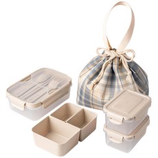 Nanudam日用飯盒2+1格1100ml+密封容器450ml 2p+冷袋套組, 象牙色（冷袋）, 1組
