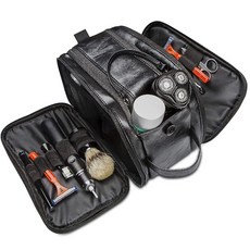 Frebeauty SuitcaseBlack 여행 면도 가방 합성 가죽 화장품 가방 세면 용품 액세서리 주최자 지퍼 남성 대, Black, 상세페이지참조
