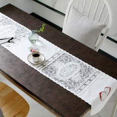  살림일기 하트 자수 레이스 러너 인테리어 식탁보 테이블 데코 (4인 6인 2size), 6인러너 