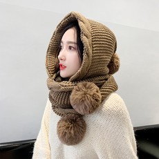 여성 목도리 일체모자 털방울 모자 귀여미 모자JJ69md