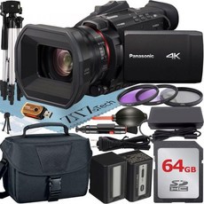 WiFi 케이스 64GB 메모리 카드 삼각대 액세서리 번들 블랙이 포함된 파나소닉 HC-X1500 4K 프로페셔널 캠코더, 1개