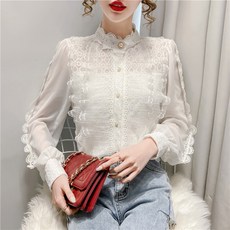 알프스프라자축하화환 스탠딩카라 이너티셔츠 여성 겨울 가을 스타일리쉬 페블럼라인 상의, 화이트 L