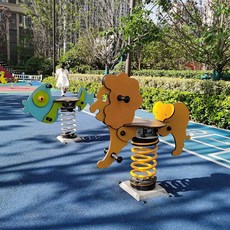 야외의자 놀이터 공원 타는 목마 키즈카페 용수철 말, 1개, 장미 빨간 만화 말