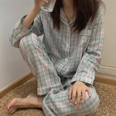 (H00-3005) 리미트 체크 투피스 잠옷 여름잠옷 커플잠옷 자주잠옷 파자마 홈웨어 여성잠옷 울랄라파자마 원