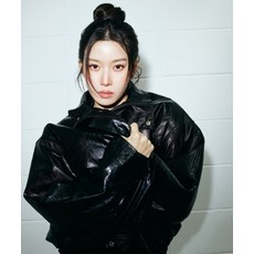 [백화점 매장정품] 닉앤니콜 니콜 레더 로고 패딩 점퍼_블랙