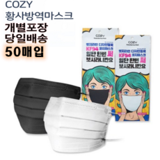 NEW 국산 코지cozy 블랙 KF94 황사방역마스크 개별포장X30_X60개 국내원단 당일배송, 1매입x50팩