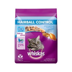  위스카스 포켓 헤어볼 컨트롤 고양이 건식 사료, 3kg, 3개 