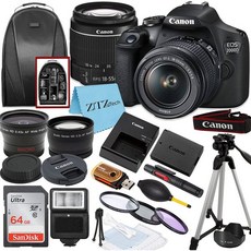 캐논 EOS 2000D 레벨 T7 DSLR 카메라 with EF S 18 55mm 줌렌즈 + 샌디스크 64GB 메모리카드 삼각대 케이스 광각렌즈 지테크 액세서리 번들 20pc - 캐논7d