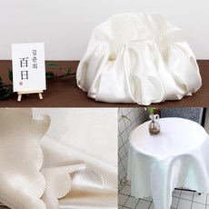 [나랑파티] 세탁 가능 한 레이스 마감 의자 테이블 커버 백일 돌 촬영 소품 촬영 공단 원단, 아이보리, 선택안함, 1개