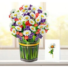 CUTPOPUP 데이지 부케 27.9 x 27.9cm(11 11인치) 탈착식 종이 꽃이 있는 3D 팝업 생일 인사말 카드 어머니의 날 여성 엄마 아내를 위한 카드, 데이지-15.2x20.3cm(6x8인치)