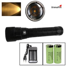수중 LED 다이빙 라이트 방수 스피 토치 램프 충전식 26650 배터리 ip68 XHP50 XHP70 노란색 흰색, Package F, Package F