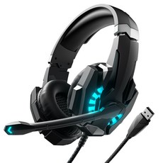 OMIIYA 가상 7.1채널 3D 사운드 아이스 블루 LED 노이즈 캔슬링 마이크 USB 게이밍 헤드셋