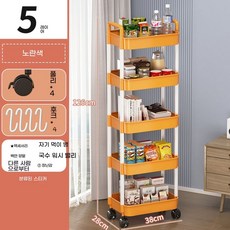 트롤리 미용실카트 서빙카트 2단 3단 이동식수납함 2단카트 주방 주방카트 이동식카트 미드센츄리 스텐카트 3단카트, 5단 옐로우 28cm 모델+4륜+후크