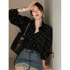 여성 가을셔츠 오버핏 긴팔 땡땡이 블라우스 남방